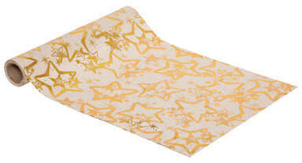 Atmosphera Kerst thema diner tafelloper - 2x stuks - goud/beige - gouden sterren - 28 x 300 cm