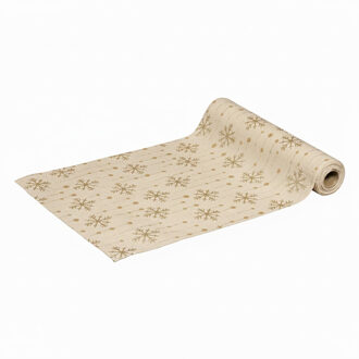 Atmosphera Kerst thema diner tafelloper - goud - gouden sneeuwvlokjes - 28 x 300 cm Wit
