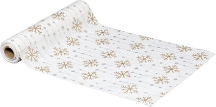 Atmosphera Kerst thema diner tafelloper - zilver/goud - gouden sneeuwvlokjes - 28 x 300 cm