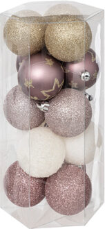 Atmosphera kerstballen - 15x -D5 cm - mix roze/champagne - plastic - Kerstbal