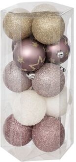 Atmosphera kerstballen - 15x -D5 cm - mix roze/champagne - plastic - Kerstbal