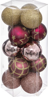 Atmosphera kerstballen-15x- D5 cm -mix wit/roze/goud/champagne - plastic - Kerstbal