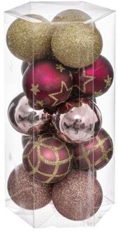 Atmosphera kerstballen-15x- D5 cm -mix wit/roze/goud/champagne - plastic - Kerstbal