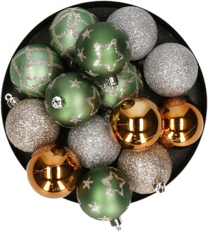 Atmosphera Kerstballen - 15x stuks - champagne/groen/oker - 5 cm - kunststof