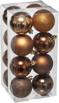 Atmosphera Kerstballen - 16x stuks - brons - 7 cm - kunststof