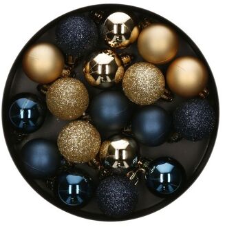 Atmosphera Kerstballen - 18ST - blauw/ goud - glans en mat - D3 cm - kunststof - Kerstbal Multikleur