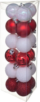 Atmosphera Kerstballen - 18x - wit/rood - mix - kunststof - 3 cm - Kerstbal