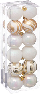 Atmosphera kerstballen - 24x - D4 cm - parelmoer wit/goud - plastic - Kerstbal Goudkleurig