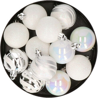 Atmosphera kerstballen -24x - D4 cm - parelmoer wit/zilver - plastic - Kerstbal