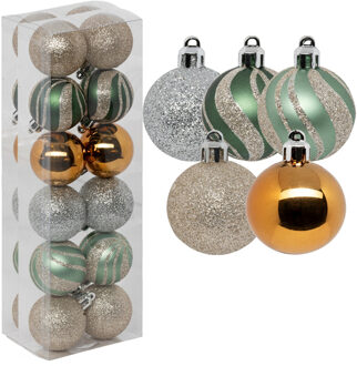 Atmosphera Kerstballen - 24x stuks - champagne/oker/lichtgroen - 4 cm - kunststof