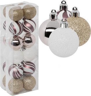 Atmosphera Kerstballen - 24x stuks - champagne/roze/wit/goud - 4 cm - kunststof