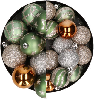 Atmosphera Kerstballen - 27x - champagne/oker/groen - 4 en 5 cm - Kerstbal