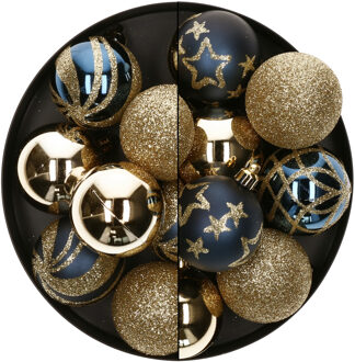 Atmosphera Kerstballen - 27x st - donkerblauw/goud - 4 en 5 cm - kunststof - kerstversiering
