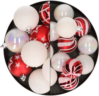 Atmosphera Kerstballen - 27x st - rood/wit - 4 en 5 cm - kunststof - kerstversiering