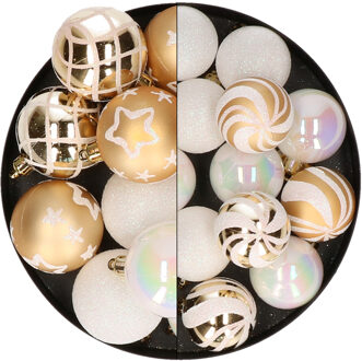 Atmosphera Kerstballen - 27x st - wit en goud - 4 en 5 cm - kunststof - Kerstbal Multikleur