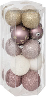 Atmosphera kerstballen - 30x - D5 cm - mix roze/champagne - plastic - Kerstbal