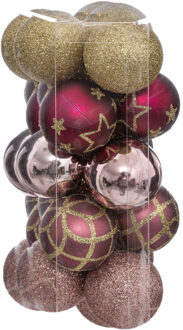 Atmosphera kerstballen- 30x -D5 cm -wit/roze/goud/champagne - plastic - Kerstbal