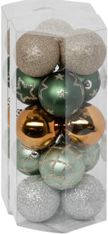 Atmosphera Kerstballen - 30x stuks - champagne/groen/oker - 5 cm - kunststof