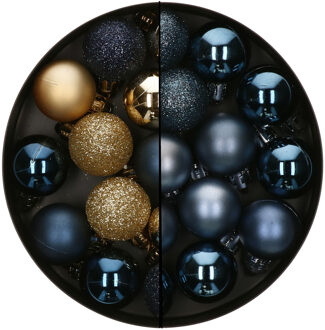 Atmosphera kerstballen - 36x - donkerblauw/goud - 3 cm -kunststof - Kerstbal Multikleur