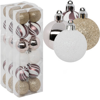Atmosphera Kerstballen - 36x stuks - champagne/roze/wit/goud - 4 cm - kunststof