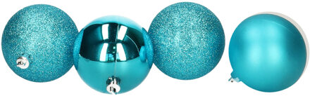 Atmosphera Kerstballen - 5ST - turquoise - glans en mat - 5 cm - kunststof - Kerstbal Blauw