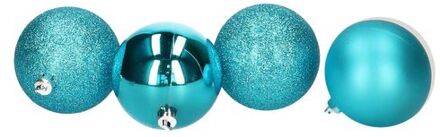 Atmosphera Kerstballen - 5ST - turquoise - glans en mat - 5 cm - kunststof - Kerstbal Blauw