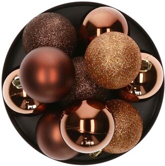 Atmosphera kerstballen - 5x stuks - brons - kunststof - 5 cm - Kerstbal Bruin