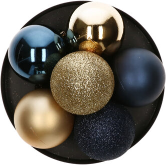 Atmosphera Kerstballen - 8st - kunststof - blauw-champagne - 7cm - Kerstbal Multikleur