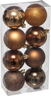 Atmosphera kerstballen - 8x stuks - brons - kunststof - 7 cm - Kerstbal Multikleur