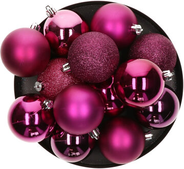 Atmosphera kerstballen - 8x stuks - framboos roze - kunststof - 7 cm - Kerstbal