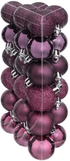 Atmosphera Kerstballen mini - 36x stuks - framboos roze - 3 cm - kunststof