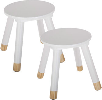 Atmosphera Kinder krukje - 2x - ivoor wit - hout - D24 x H27 cm - bijzet stoeltjes/krukken