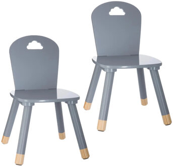 Atmosphera Kinder stoeltje - 2x - grijs - hout - D30 x H50 cm - bijzet stoeltjes