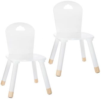 Atmosphera Kinder stoeltje - 2x - ivoor wit - hout - D30 x H50 cm - bijzet stoeltjes