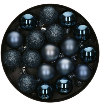 Atmosphera Kleine kerstballen - 18x st - blauw - D3 cm - kunststof - kerstversiering