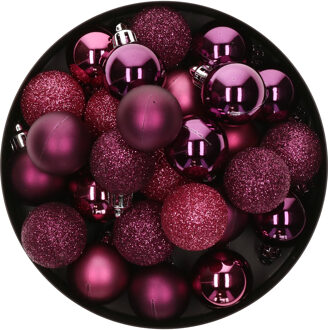 Atmosphera Kleine kerstballen - 18x stuks - framboos roze - D3 cm - kunststof - kerstversiering