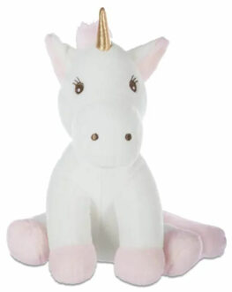 Atmosphera Knuffeldier Eenhoorn/Unicorn Rosy - zachte pluche stof - fantasy knuffels - wit/roze - 22 cm