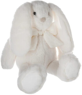 Atmosphera Knuffeldier konijn met strikje - zachte pluche stof - knuffels - creme wit - 30 cm - Knuffeldier Crème