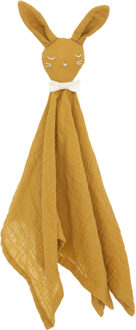 Atmosphera Konijn knuffeldoekje/tuttel lapje van zachte pluche - okergeel - 50 cm - Knuffeldoek