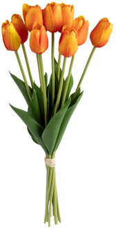 Atmosphera Kunst tulpen boeket Holland - 10x stuks - oranje - real touch - kunst zijdebloemen