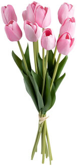 Atmosphera Kunst tulpen boeket Holland - 10x stuks - roze - real touch - kunst zijdebloemen