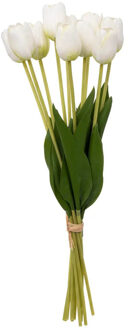 Atmosphera Kunst tulpen boeket Holland - 10x stuks - wit - real touch - kunst zijdebloemen