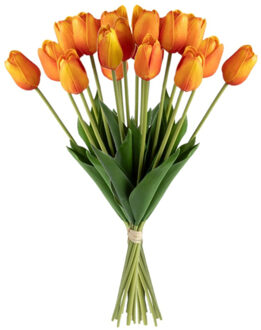 Atmosphera Kunst tulpen boeket Holland - 20x stuks - oranje - real touch - kunst zijdebloemen