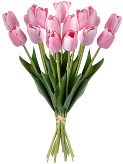 Atmosphera Kunst tulpen boeket Holland - 20x stuks - roze - real touch - kunst zijdebloemen