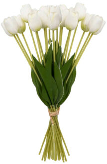 Atmosphera Kunst tulpen boeket Holland - 20x stuks - wit - real touch - kunst zijdebloemen