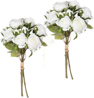 Atmosphera kunstbloemen 2 boeketten 14 witte rozen 40 cm
