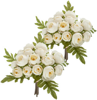 Atmosphera kunstbloemen 2 boeketten 18 mini camelia's wit 30 cm
