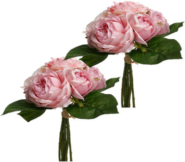 Atmosphera kunstbloemen 2 boeketten 9 roze rozen 30 cm