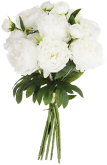 Atmosphera kunstbloemen boeket 13 witte pioenen 50 cm