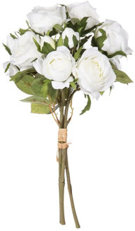 Atmosphera kunstbloemen boeket 14 witte rozen 40 cm